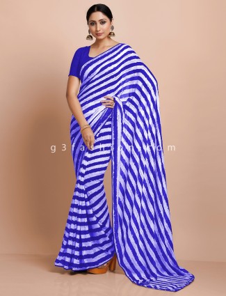 Designer royal blue and white georgette saree in stripe